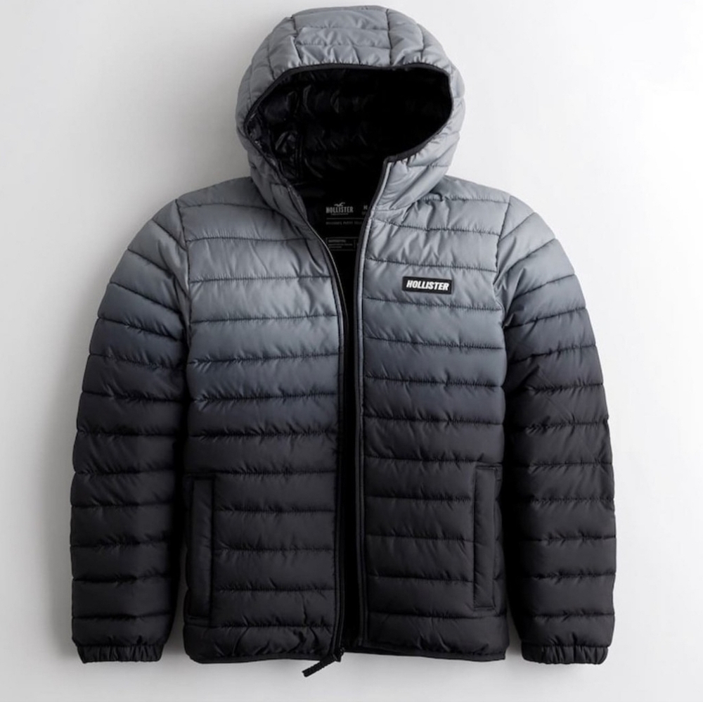 Rare Hollister Ombre Gray Puffer Jacket Gradient Design Large New With Tags